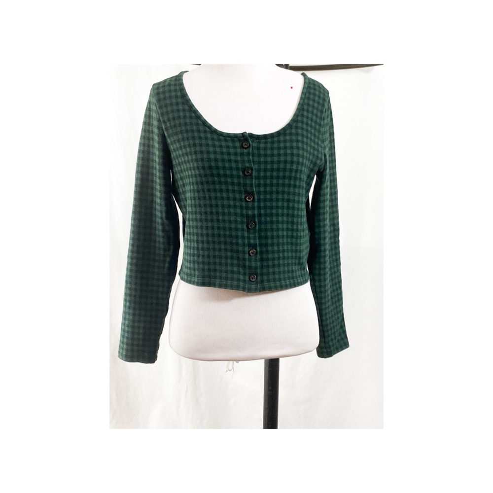 Green and Black Checker Print Pepper Cardigan by Madewell